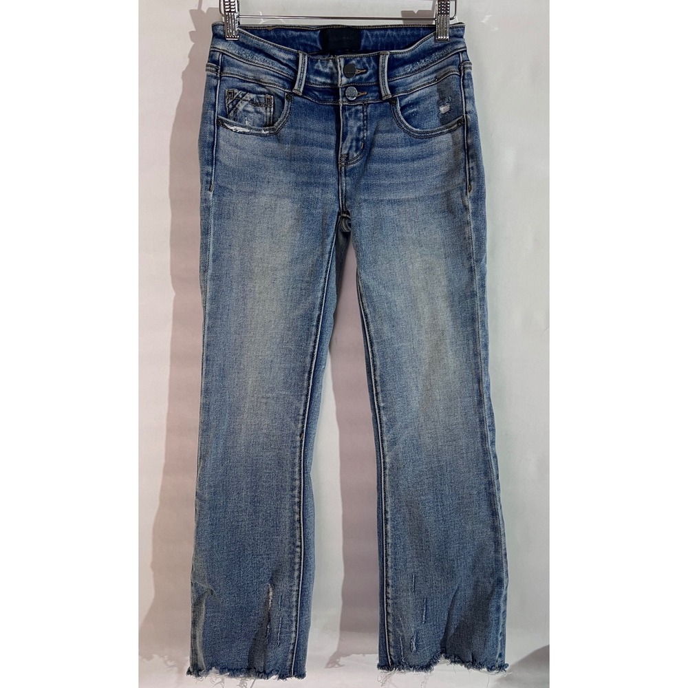Buckle Black Fit No 53 Cropped Flare Jeans 24x27 Medium Wash Distressed Raw Hem